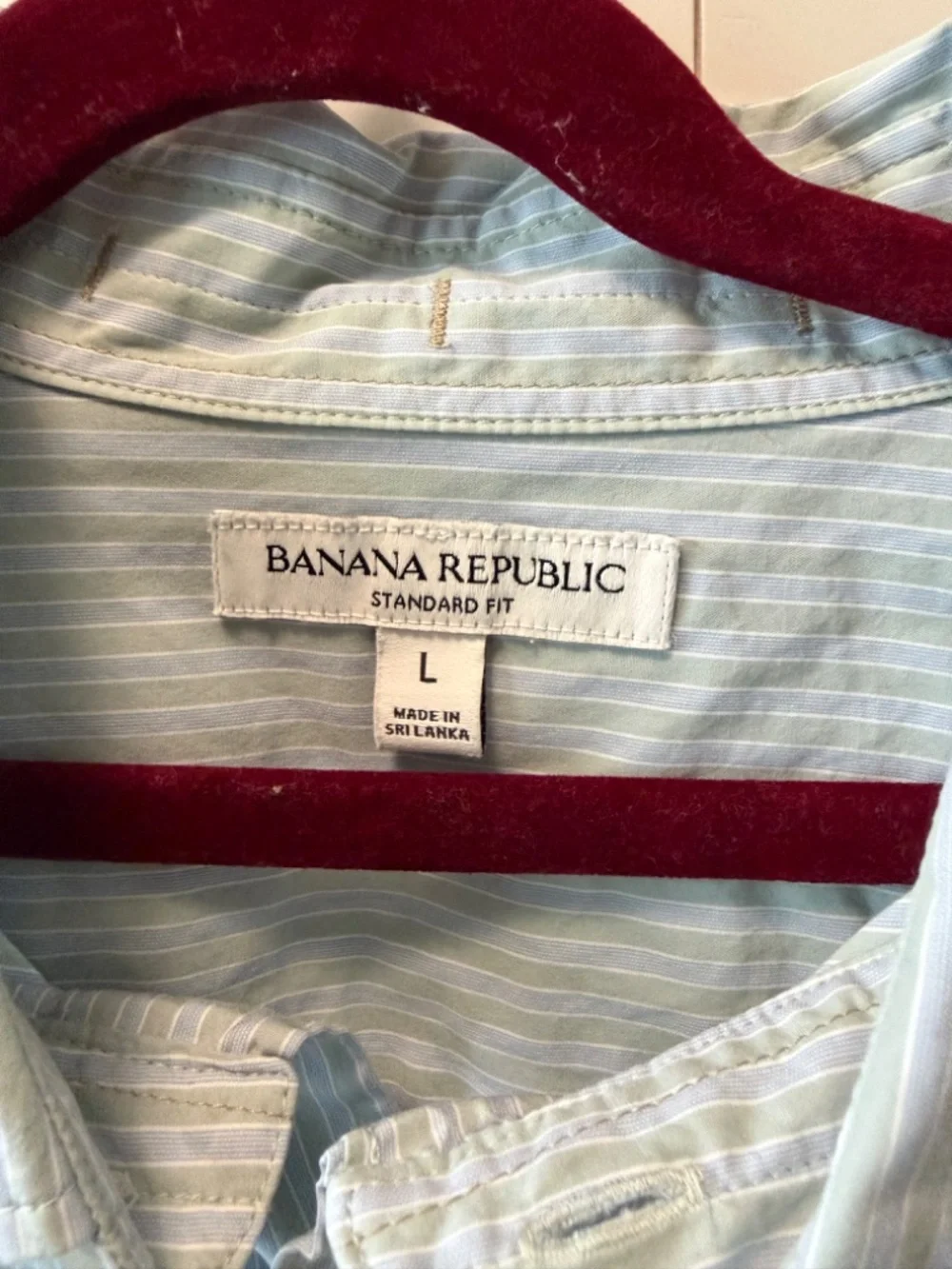 Banana Republic Standard Fit Stripe Button Down Shirt Sage Green White Men's L
